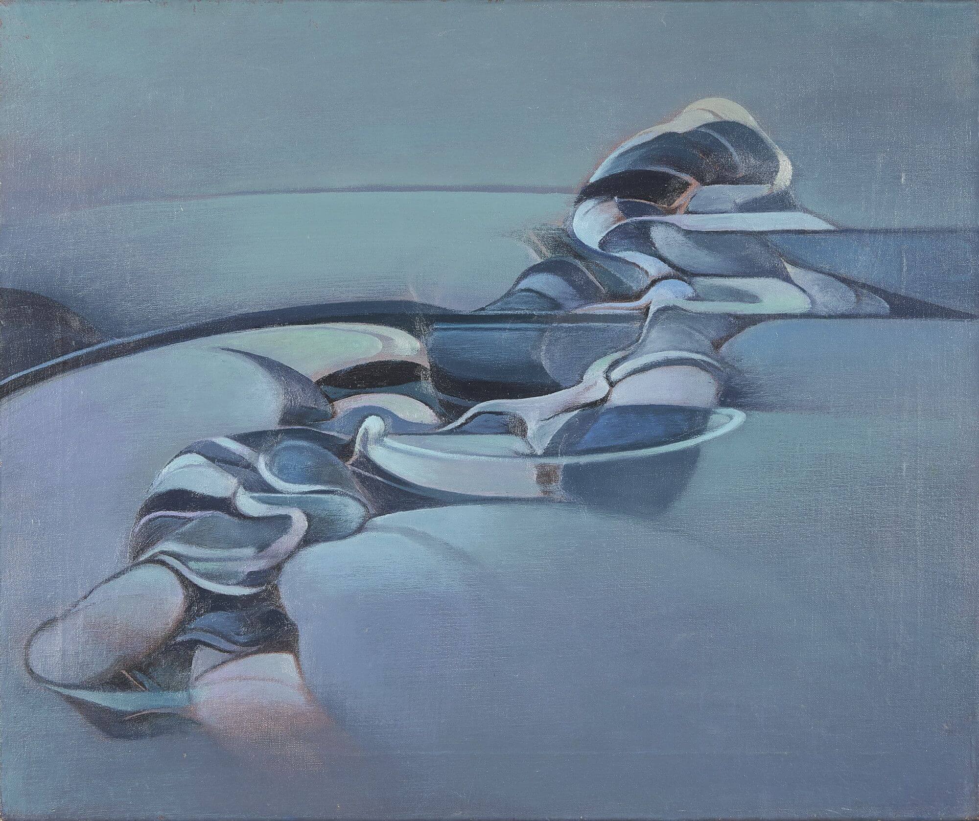 Abstract painting by Wilfred Avery in blue and grey.